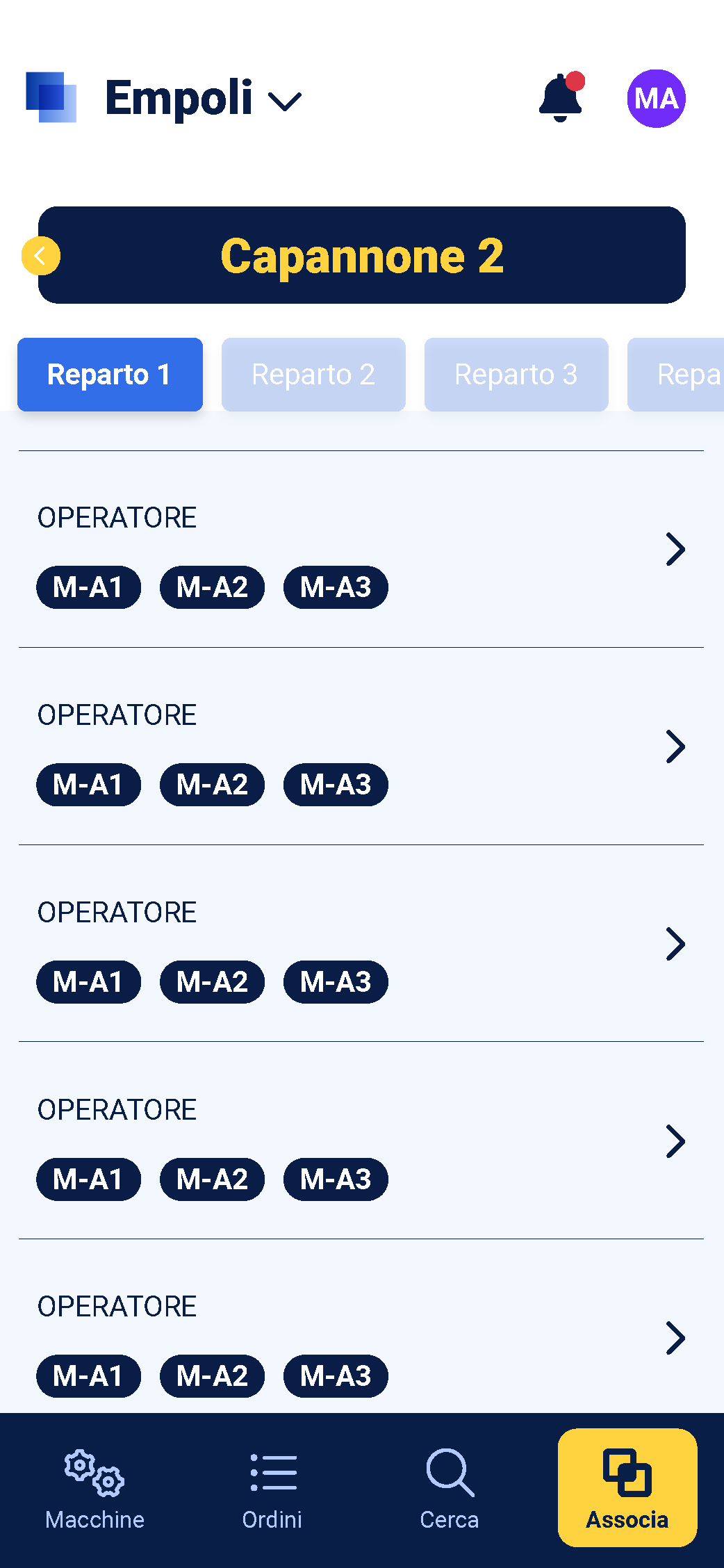 Schermata reale dell’applicazione ROW
