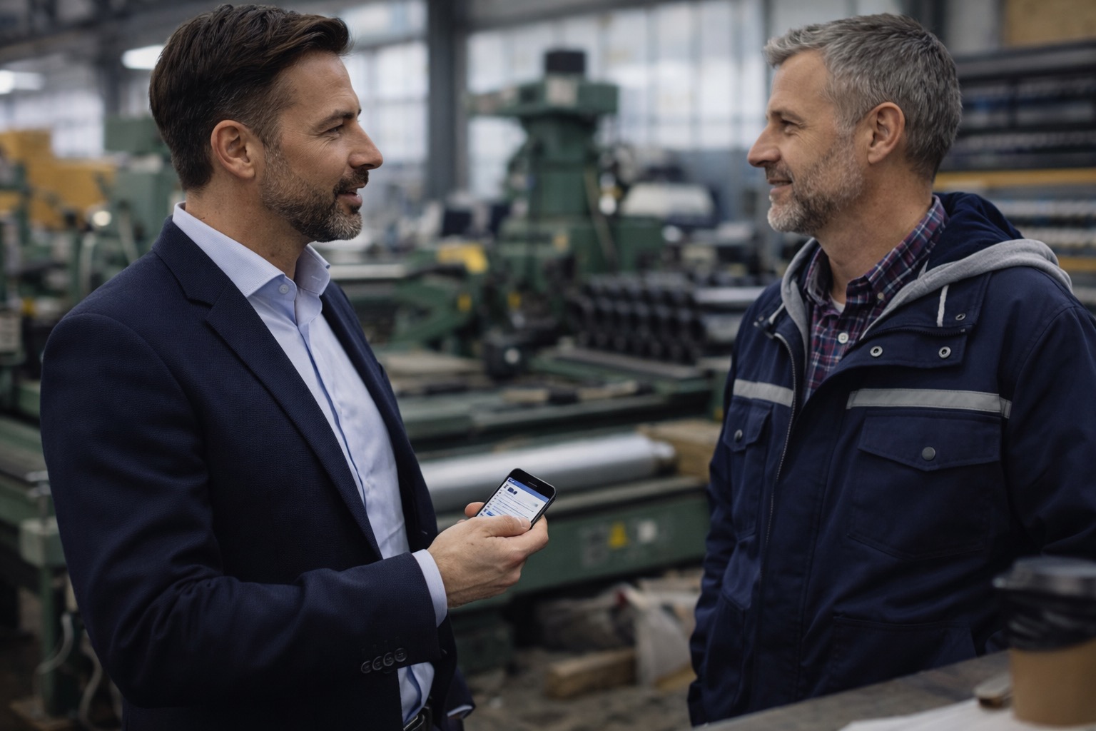 Commerciale e cliente durante una visita in stabilimento