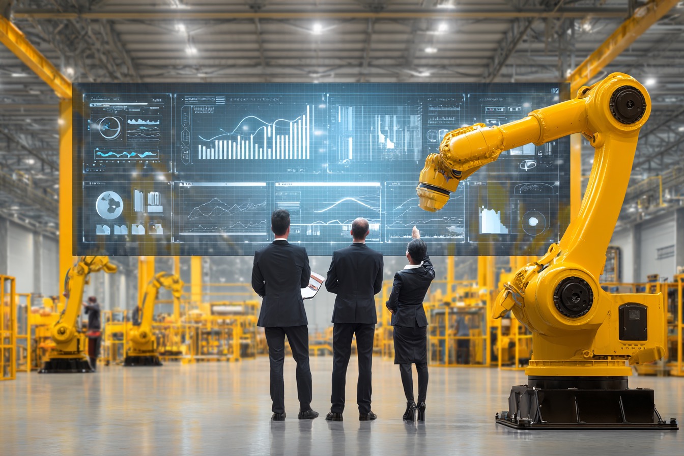 Direzione che legge indicatori e dati di controllo davanti all impianto